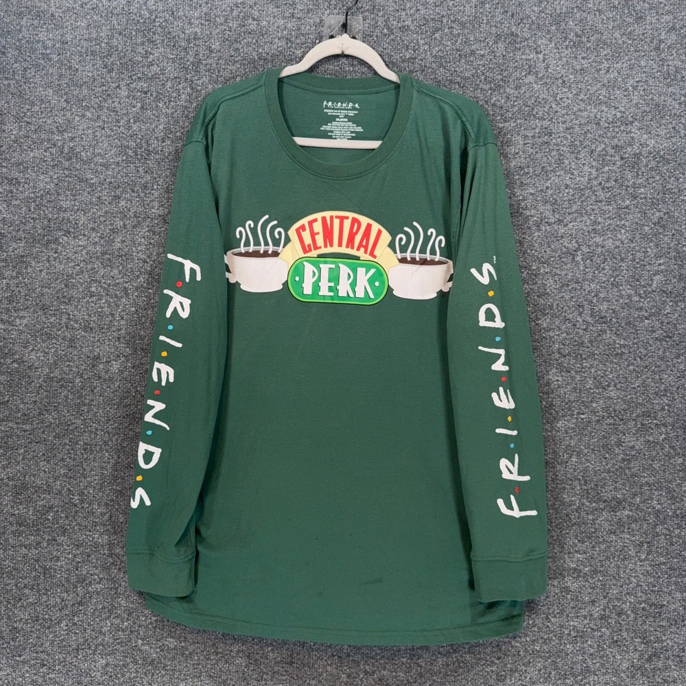 Friends Shirt Mens 2XL Green Central Perk Long Sleeve Graphic Tee TV Show Merch